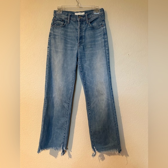 Mother Superior The Rambler Ankle Chew Post No Bills Blue Wide Leg Crop Jeans - Picture 9 of 17